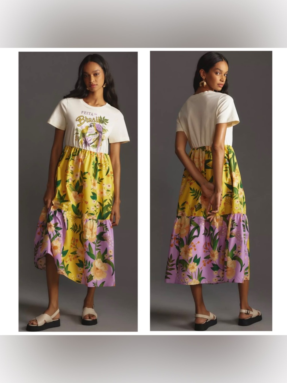 Farm Rio Tiered Maxi Shirt Dress Feita de Brasil Graphic & Floral Shirt Medium